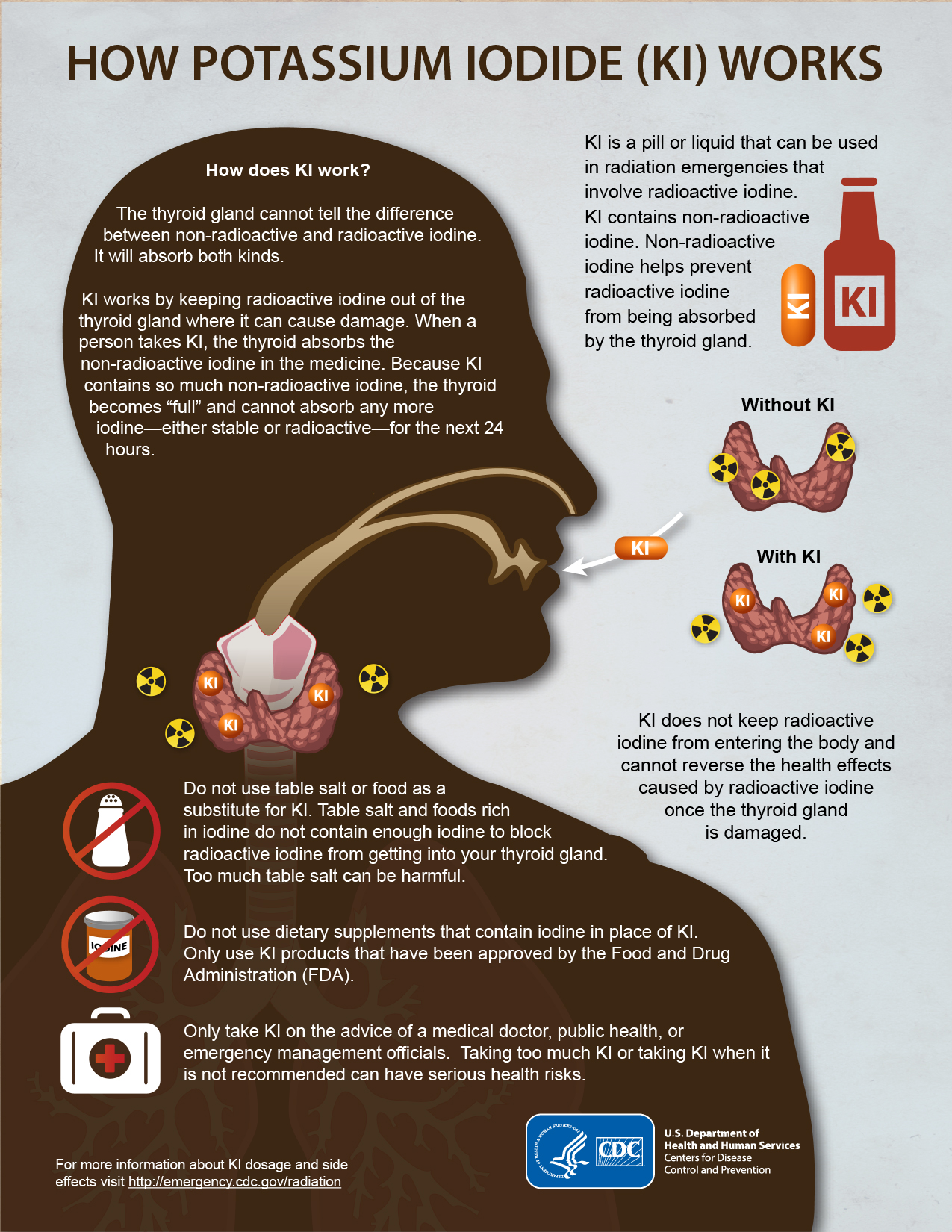 How Potassium Iodide (KI) Works infographic Radiation emergency treatment using KI