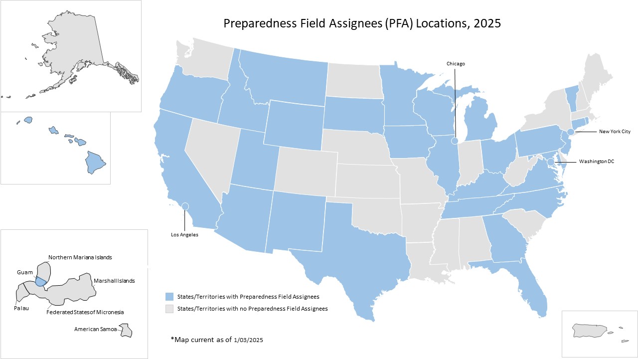 PFA Host Site Jan2025 Preparedness Field Assignee Program Host Site Locations Map - 2025