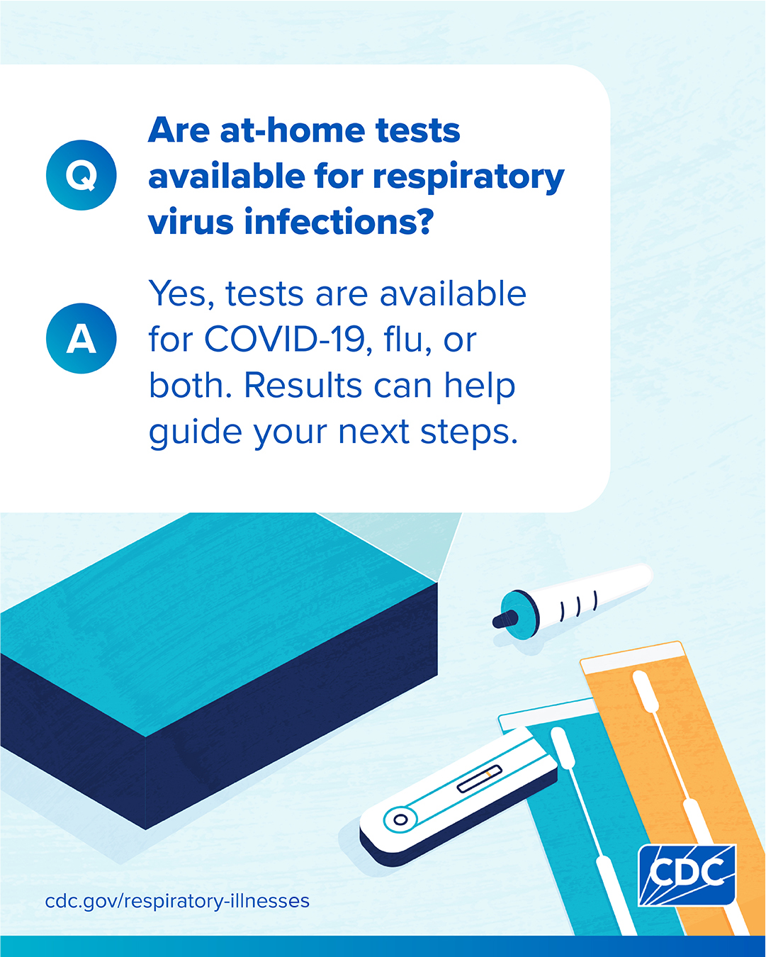 Social media graphic sharing about testing for respiratory viruses, like flu and COVID-19