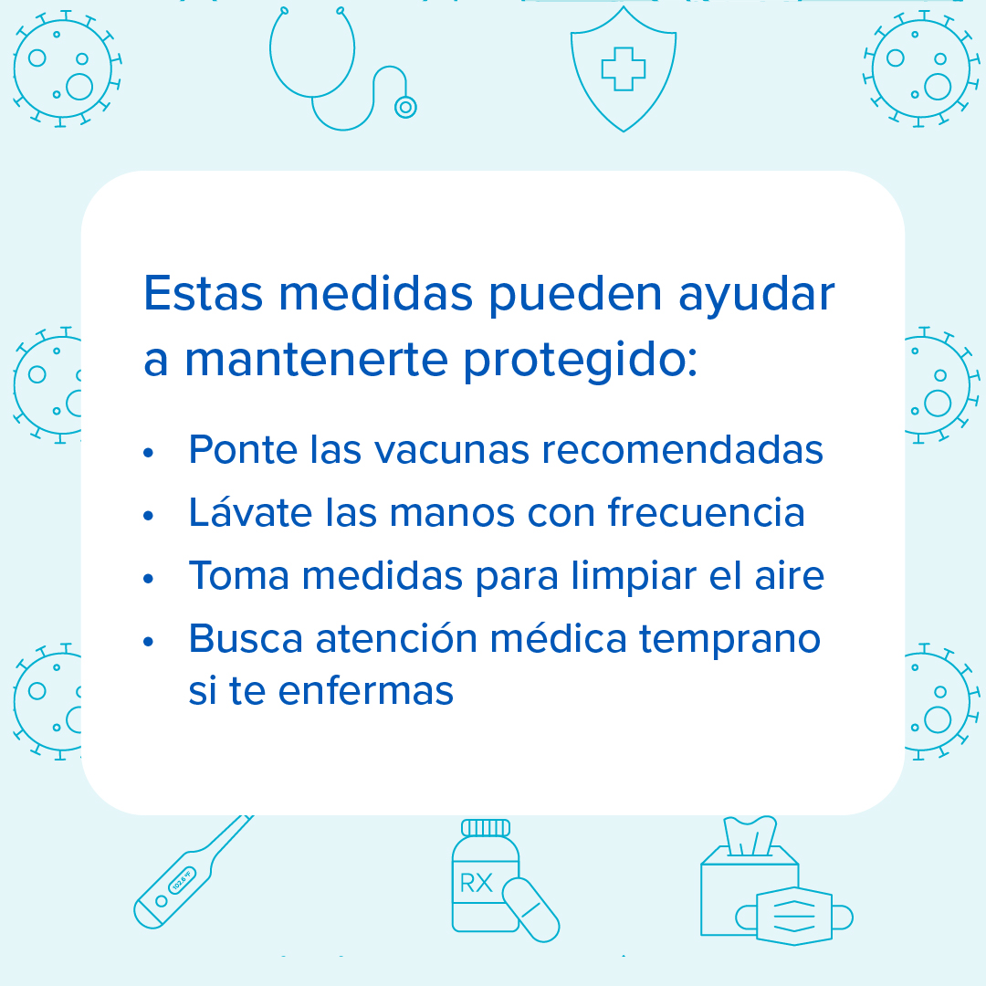 Gráfica para redes sociales que indica que tomar medidas puede ayudarlo a mantenerse protegido.