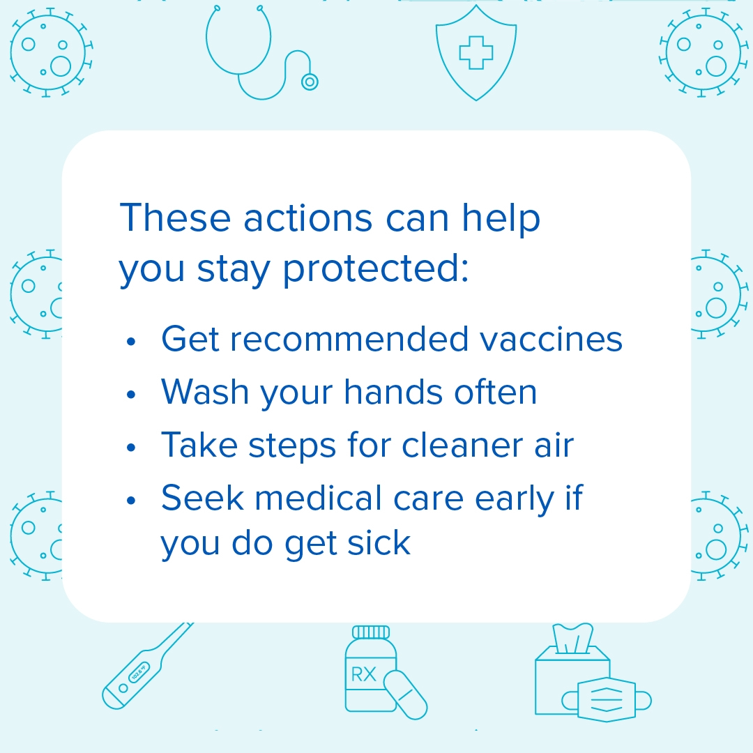 Social media graphic that says taking actions can help you stay protected.