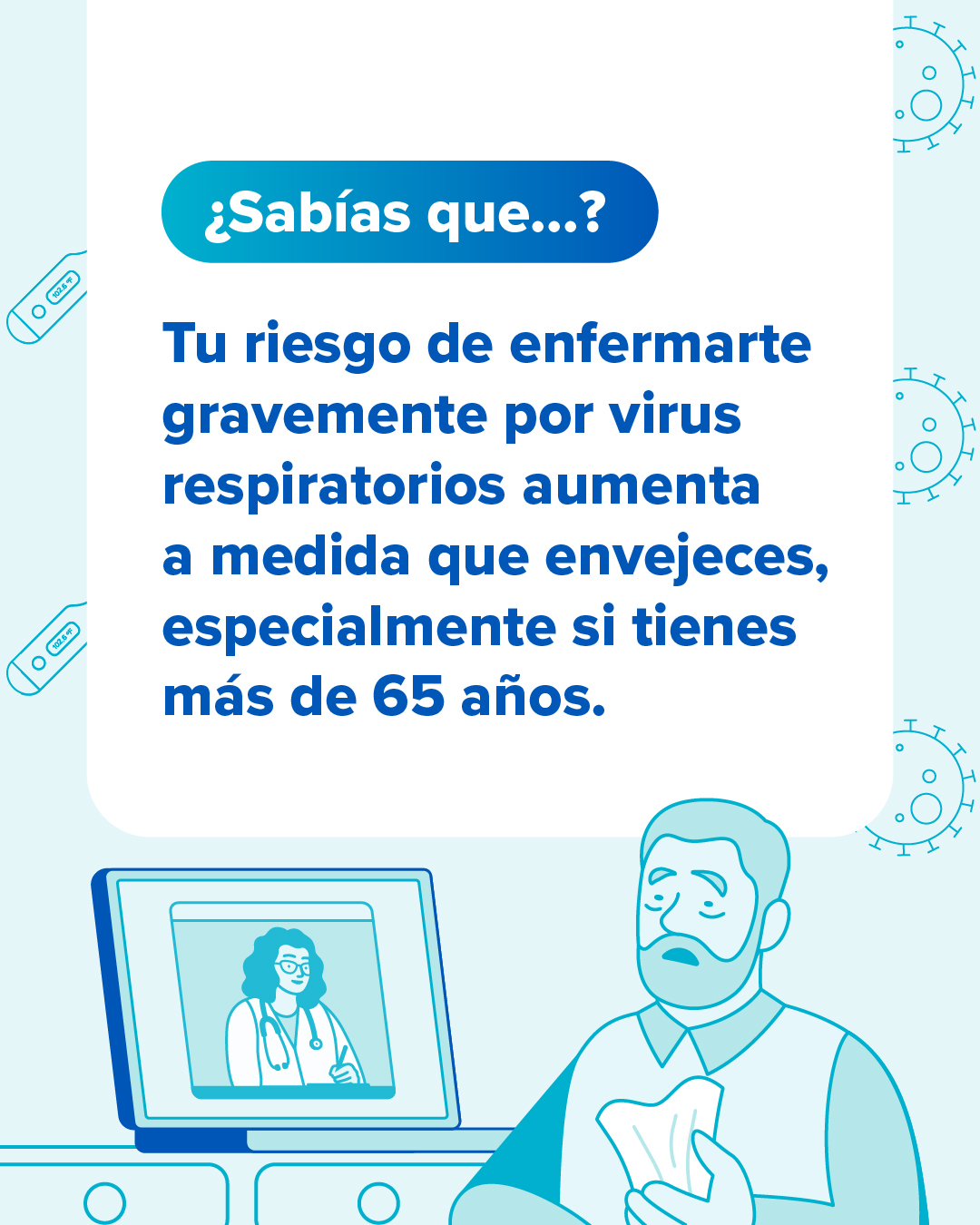 Gráfica para Instagram que indica que el riesgo de enfermedades respiratorias aumenta a partir de los 65 años.