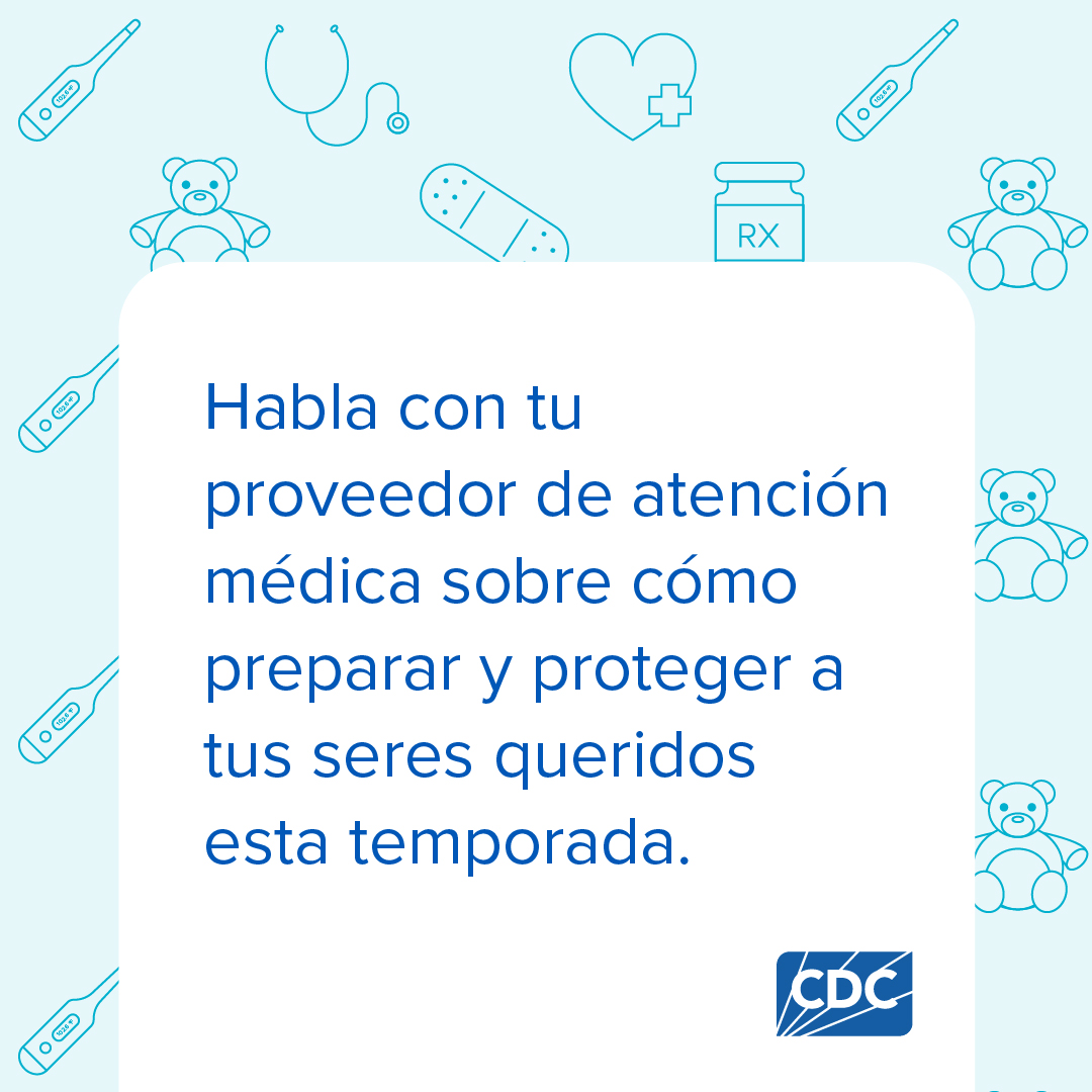 Gráfica que recomienda hablar con su proveedor de atención médica acerca de cómo protegerse y proteger a sus seres queridos.