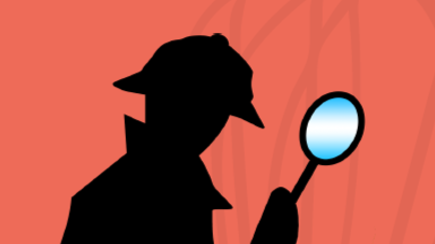 Cartoon outline of a detective holding a magnifying glass