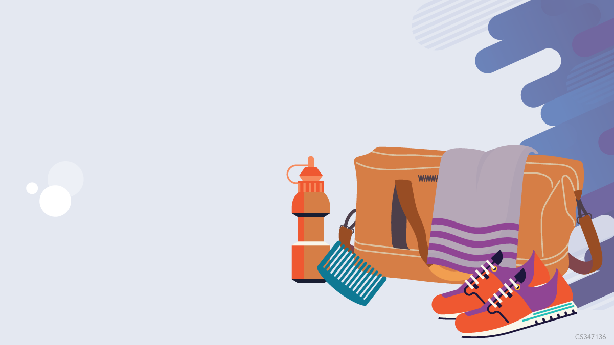 a water bottle, comb, gym bag, shoes