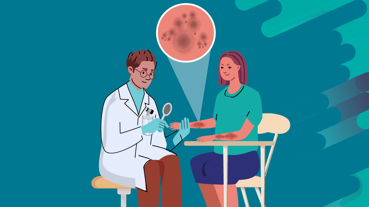 A healthcare provider examining a patient's arm.