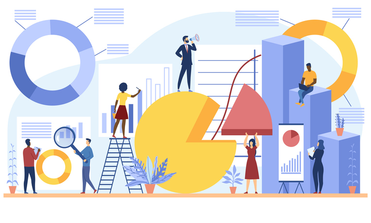 workers analyzing infographics