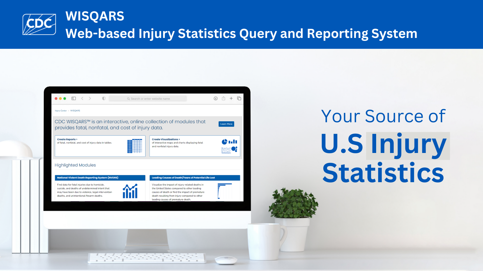 Computer screen displaying the Web-based Injury Statistics Query and Reporting System
