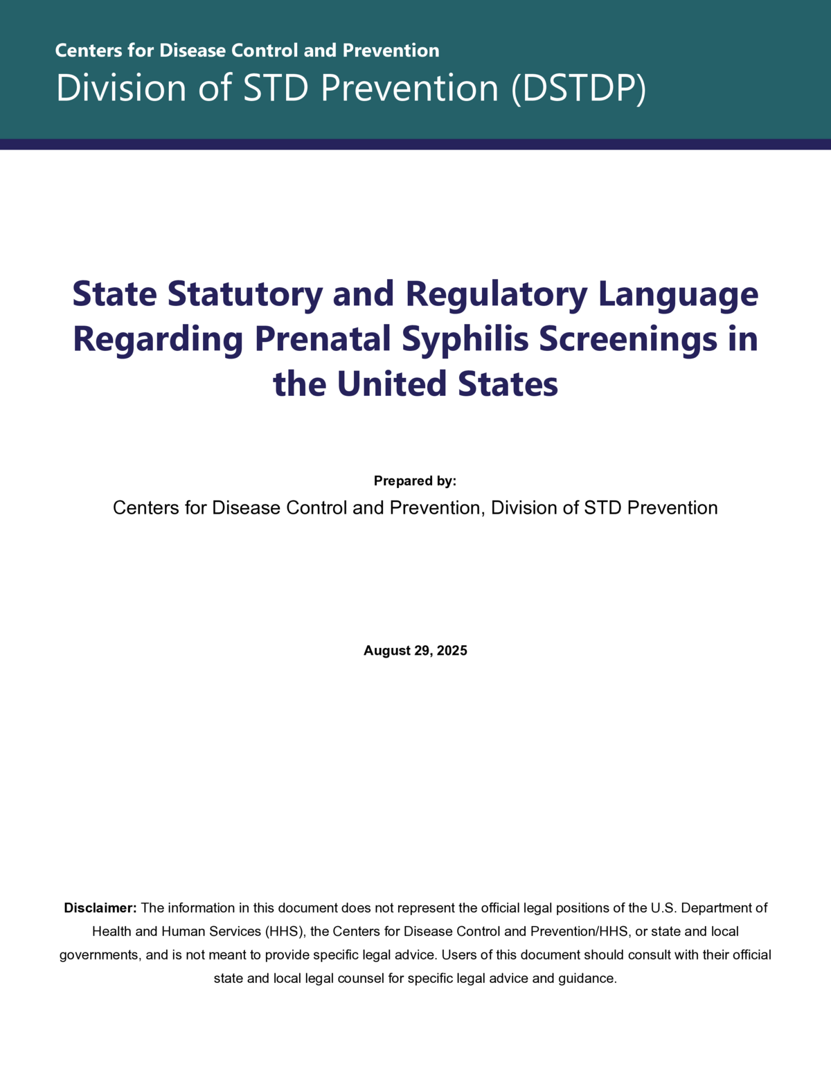 Prenatal Syphilis Screening Laws 2025