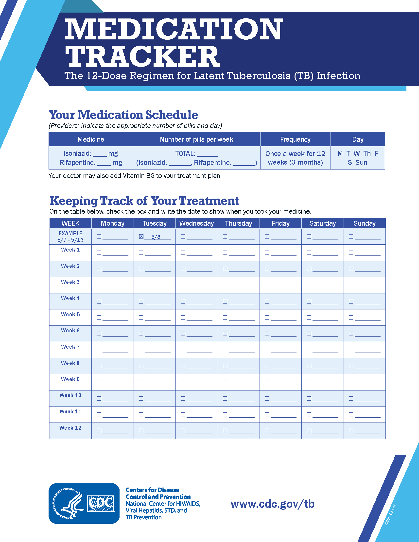 12 Dose Regimen for Latent TB Infection Medication Tracker 12 Dose Medication Tracker