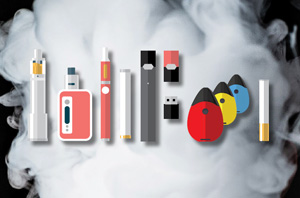 imagen de varios tipos diferentes de cigarrillos electr&oacute;nicos y dispositivos de vapeo