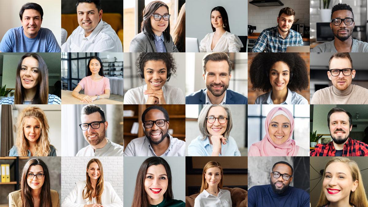 Health Equity Collage Smiling portraits of a diverse group of people