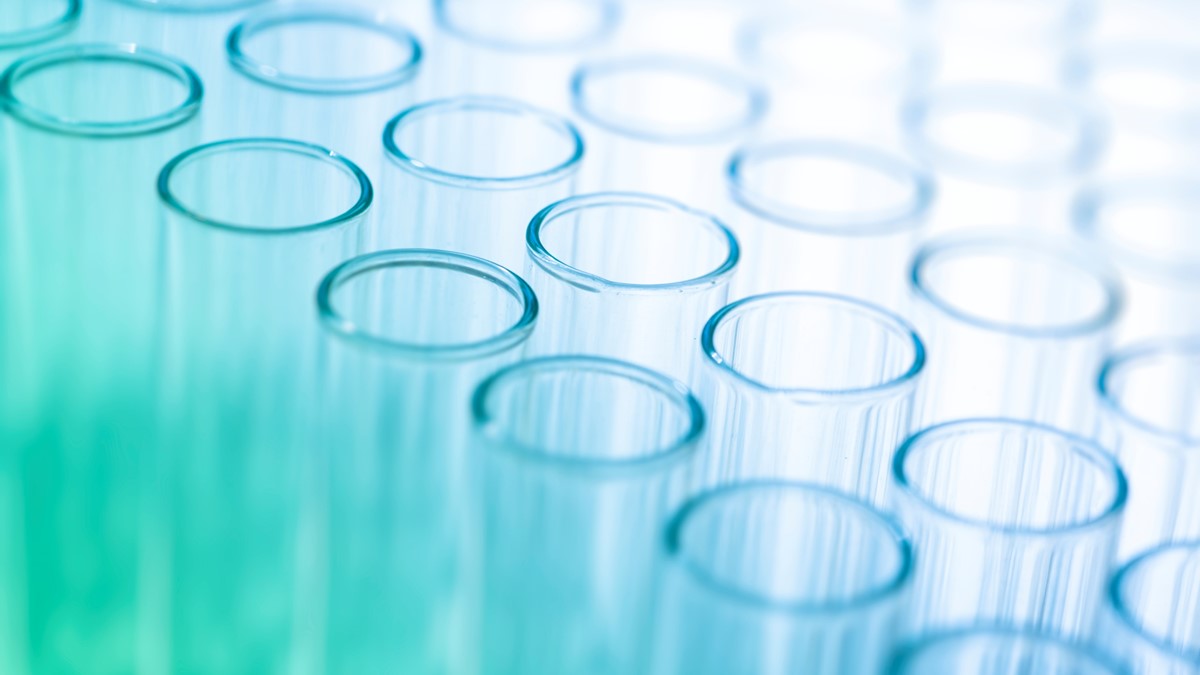 A collection of glass vials in a laboratory