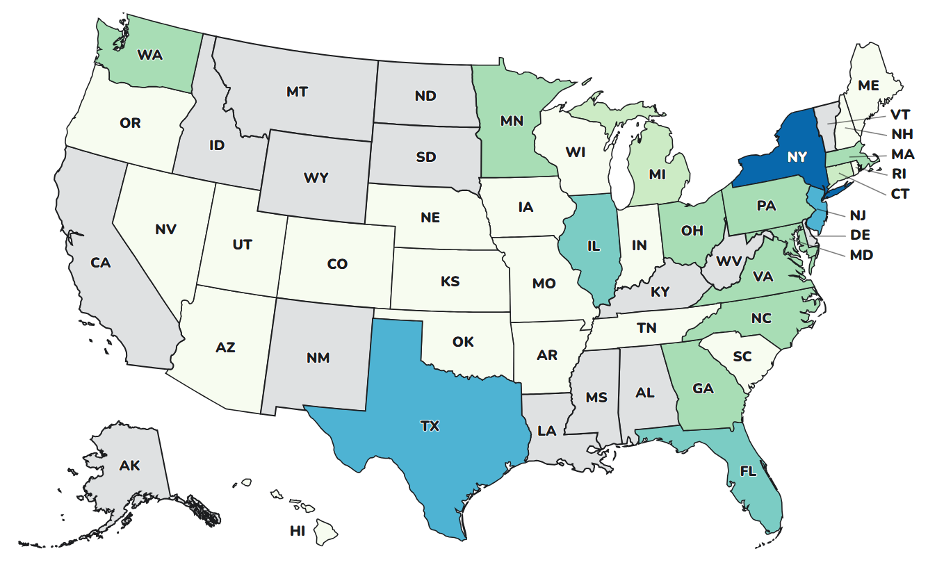 Map of typhoid fever cases in the United States reported to CDC, by jurisdiction in 2024