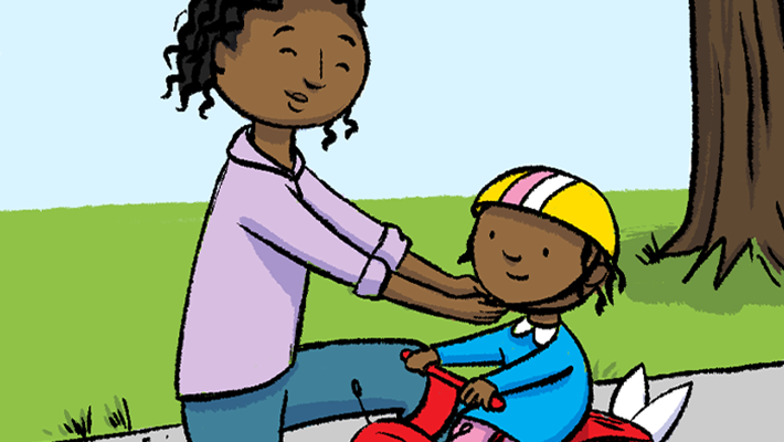 Illustration for Immunization Schedule 2 Illustration of mother with son on scooter