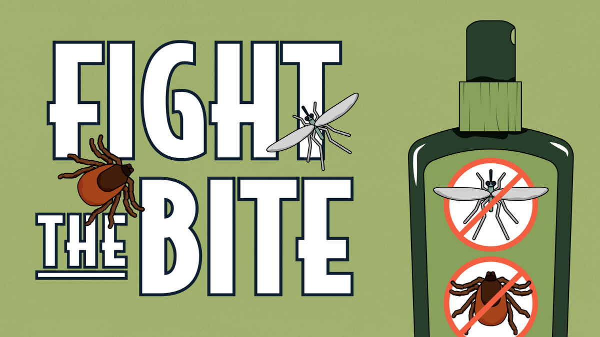 Fight the Bite thumbnail green Fight the Bite design element with images of repellent, tick, and mosquito