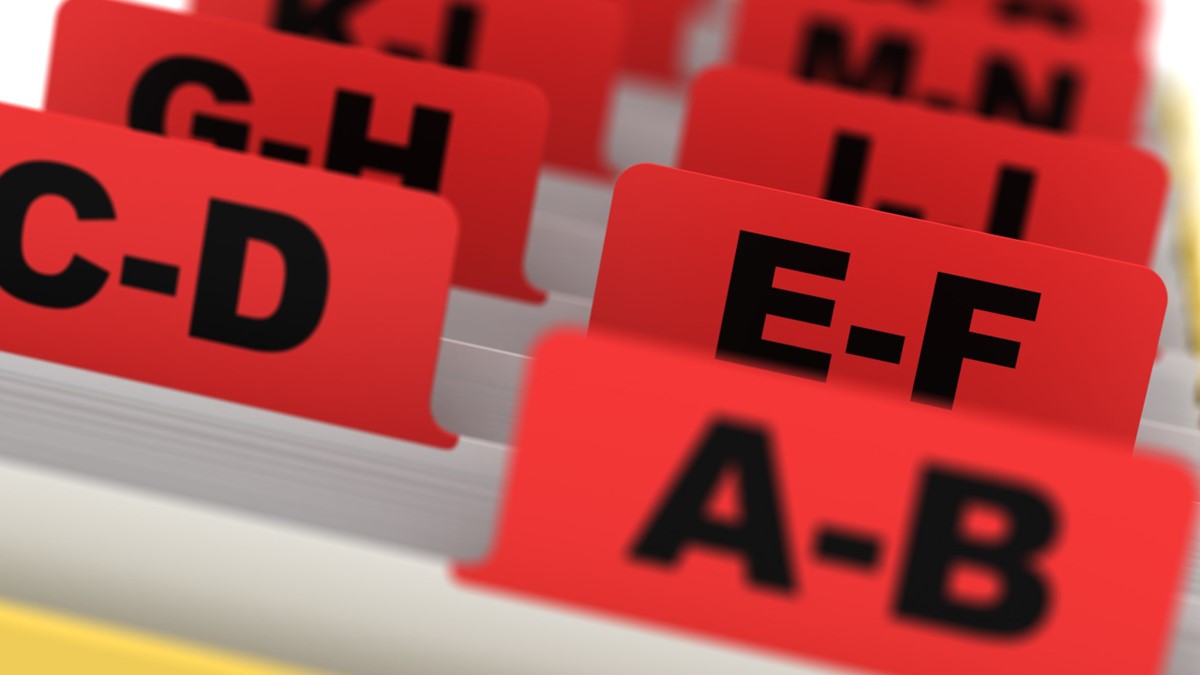 A-Z List A-Z card file index