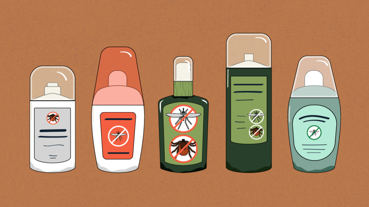 Insect repellent bottles graphic Graphic showing a range of insect repellent options.
