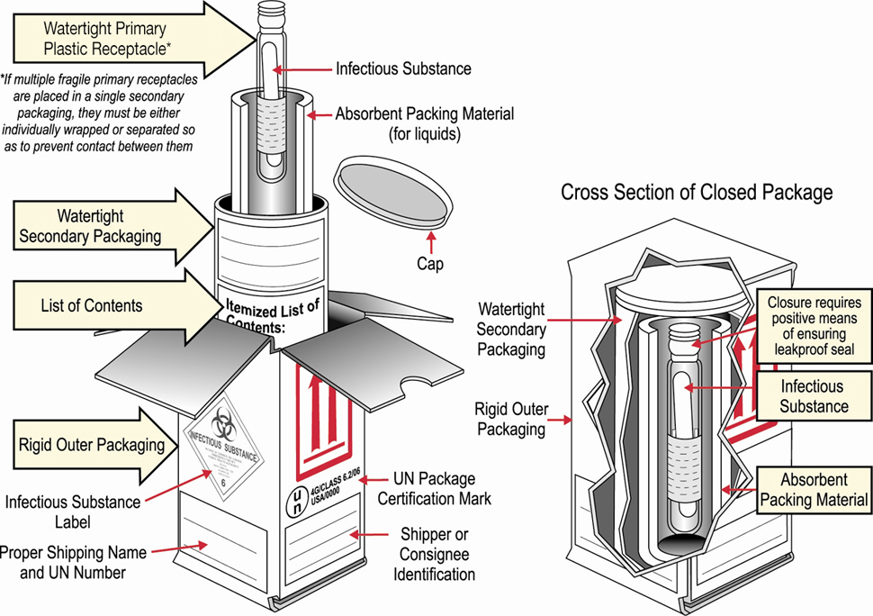 Diagram showing how to package a specimen for VHF testing.