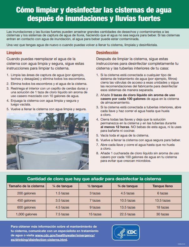 Miniatura: C&oacute;mo limpiar y desinfectar las cisternas de agua despu&eacute;s de inundaciones y lluvias fuertes