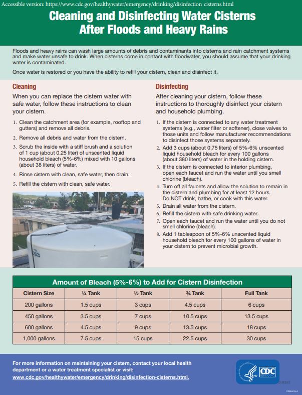 Cleaning and Disinfecting Water Cisterns After Floods and Heavy Rains