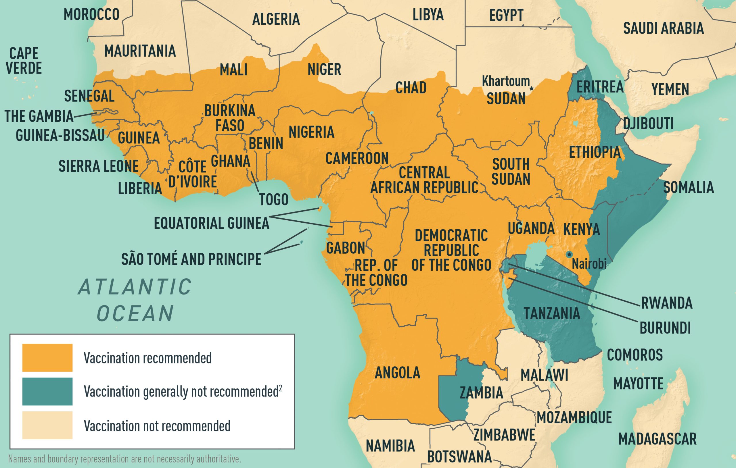 Map 4.21.1: Yellow fever vaccine recommendations for Africa